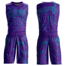 Load image into Gallery viewer, Custom Purple Teal Abstract Grunge Art Round Neck Sublimation Basketball Suit Jersey