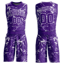 Load image into Gallery viewer, Custom Purple White Abstract Grunge Art Round Neck Sublimation Basketball Suit Jersey