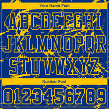 Load image into Gallery viewer, Custom Royal Gold Abstract Grunge Art Round Neck Sublimation Basketball Suit Jersey