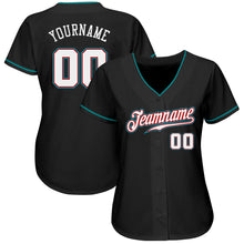 Load image into Gallery viewer, Custom Black White-Teal Authentic Baseball Jersey