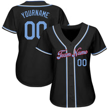 Load image into Gallery viewer, Custom Black Light Blue-Red Authentic Baseball Jersey