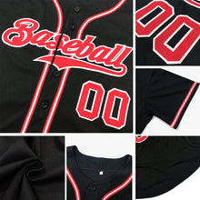 Load image into Gallery viewer, Custom Black Light Blue-Red Authentic Baseball Jersey