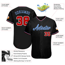 Load image into Gallery viewer, Custom Black Red-Light Blue Authentic Baseball Jersey