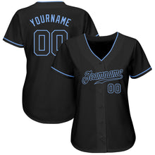 Load image into Gallery viewer, Custom Black Black-Light Blue Authentic Baseball Jersey