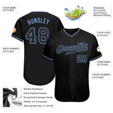 Load image into Gallery viewer, Custom Black Black-Light Blue Authentic Baseball Jersey