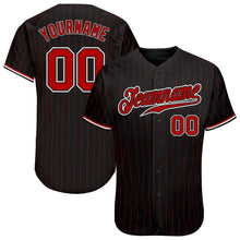 Load image into Gallery viewer, Custom Black Red Pinstripe Red-White Authentic Baseball Jersey