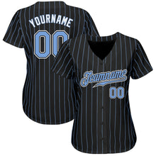 Load image into Gallery viewer, Custom Black Light Blue Pinstripe Light Blue-White Authentic Baseball Jersey