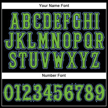 Load image into Gallery viewer, Custom Black Light Blue Pinstripe Neon Green Authentic Baseball Jersey