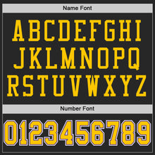 Load image into Gallery viewer, Custom Black Gold-Purple Mesh Authentic Throwback Football Jersey