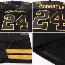 Load image into Gallery viewer, Custom Black Black-Gold Mesh Authentic Football Jersey