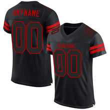 Load image into Gallery viewer, Custom Black Black-Red Mesh Authentic Football Jersey