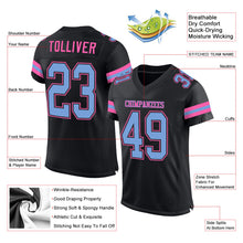 Load image into Gallery viewer, Custom Black Light Blue-Pink Mesh Authentic Football Jersey