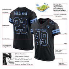 Load image into Gallery viewer, Custom Black Black-Light Blue Mesh Authentic Football Jersey