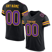 Load image into Gallery viewer, Custom Black Purple-Gold Mesh Authentic Football Jersey