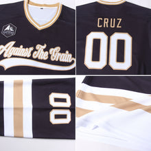 Load image into Gallery viewer, Custom Black White-Old Gold Hockey Jersey