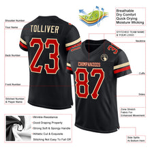 Load image into Gallery viewer, Custom Black Red-Cream Mesh Authentic Football Jersey