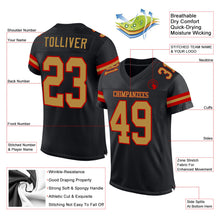 Load image into Gallery viewer, Custom Black Old Gold-Red Mesh Authentic Football Jersey