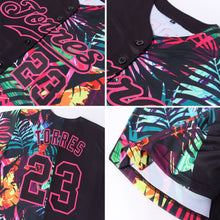 Load image into Gallery viewer, Custom Black Black-Pink 3D Pattern Design Tropical Palm Leaves Authentic Baseball Jersey