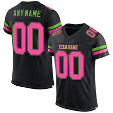Load image into Gallery viewer, Custom Black Pink-Neon Green Mesh Authentic Football Jersey