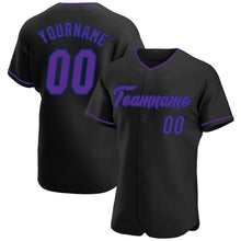 Load image into Gallery viewer, Custom Black Purple-Royal Authentic Baseball Jersey
