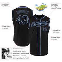 Load image into Gallery viewer, Custom Black Black-Light Blue Authentic Sleeveless Baseball Jersey