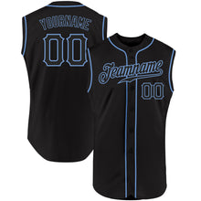 Load image into Gallery viewer, Custom Black Black-Light Blue Authentic Sleeveless Baseball Jersey
