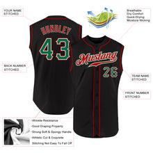 Load image into Gallery viewer, Custom Black Kelly Green-Red Authentic Sleeveless Baseball Jersey