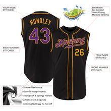 Load image into Gallery viewer, Custom Black Purple-Gold Authentic Sleeveless Baseball Jersey