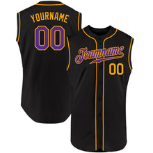 Load image into Gallery viewer, Custom Black Purple-Gold Authentic Sleeveless Baseball Jersey