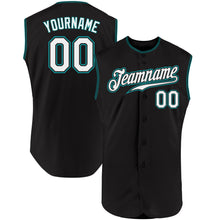 Load image into Gallery viewer, Custom Black White-Teal Authentic Sleeveless Baseball Jersey
