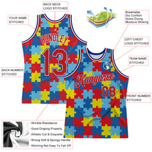 Load image into Gallery viewer, Custom Black Red-Royal 3D Pattern Design Autism Awareness Puzzle Pieces Authentic Basketball Jersey