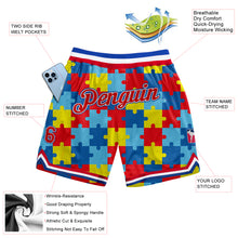 Load image into Gallery viewer, Custom Black Red-Royal 3D Pattern Design Autism Awareness Puzzle Pieces Authentic Basketball Shorts