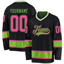 Load image into Gallery viewer, Custom Black Pink-Neon Green Hockey Jersey