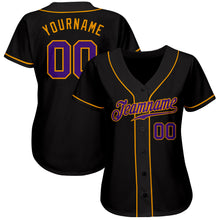 Load image into Gallery viewer, Custom Black Purple-Gold Authentic Baseball Jersey