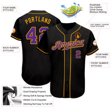Load image into Gallery viewer, Custom Black Purple-Gold Authentic Baseball Jersey