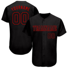 Load image into Gallery viewer, Custom Black Black-Red Authentic Baseball Jersey