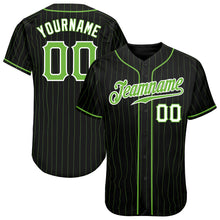 Load image into Gallery viewer, Custom Black Neon Green Pinstripe Neon Green-White Authentic Baseball Jersey