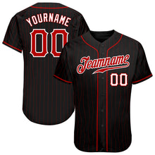 Load image into Gallery viewer, Custom Black Red Pinstripe Red-White Authentic Baseball Jersey