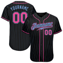 Load image into Gallery viewer, Custom Black Light Blue Pinstripe Pink-Light Blue Authentic Baseball Jersey