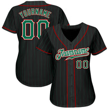 Load image into Gallery viewer, Custom Black Kelly Green Pinstripe Kelly Green-Red Authentic Baseball Jersey