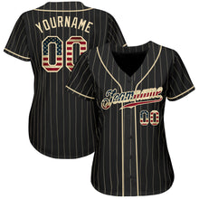 Load image into Gallery viewer, Custom Black Cream Pinstripe Vintage USA Flag-Cream Authentic Baseball Jersey