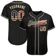 Load image into Gallery viewer, Custom Black Cream Pinstripe Vintage USA Flag-Cream Authentic Baseball Jersey