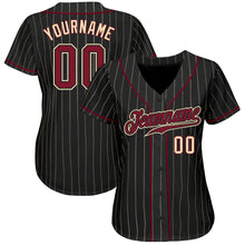 Load image into Gallery viewer, Custom Black Cream Pinstripe Crimson-Cream Authentic Baseball Jersey