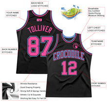 Load image into Gallery viewer, Custom Black Light Blue-Pink Authentic Throwback Basketball Jersey