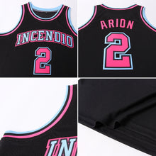Load image into Gallery viewer, Custom Black Light Blue-Pink Authentic Throwback Basketball Jersey