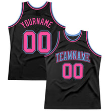 Load image into Gallery viewer, Custom Black Light Blue-Pink Authentic Throwback Basketball Jersey