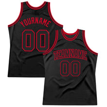 Load image into Gallery viewer, Custom Black Black-Red Authentic Throwback Basketball Jersey