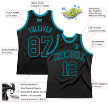 Load image into Gallery viewer, Custom Black Black-Teal Authentic Throwback Basketball Jersey