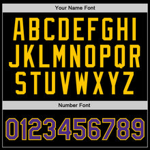 Load image into Gallery viewer, Custom Black Purple-Gold Authentic Throwback Basketball Jersey
