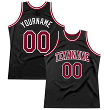Load image into Gallery viewer, Custom Black Maroon-White Authentic Throwback Basketball Jersey
